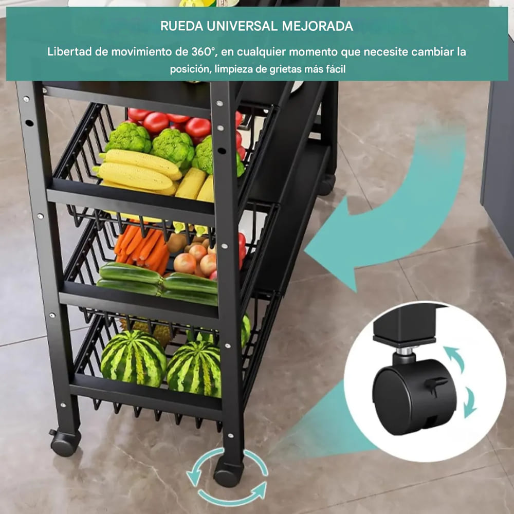 Organizador Mueble Carrito Cocina Hogar Elegante 80cm Acero