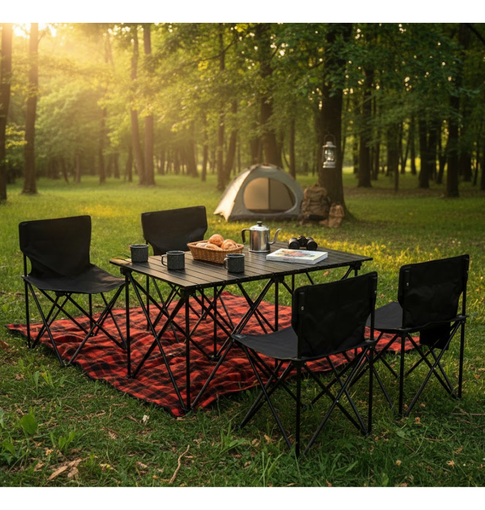 Mesa Plegable Camping Picnic Jardin 4 Sillas Bancos Kit 5pcs