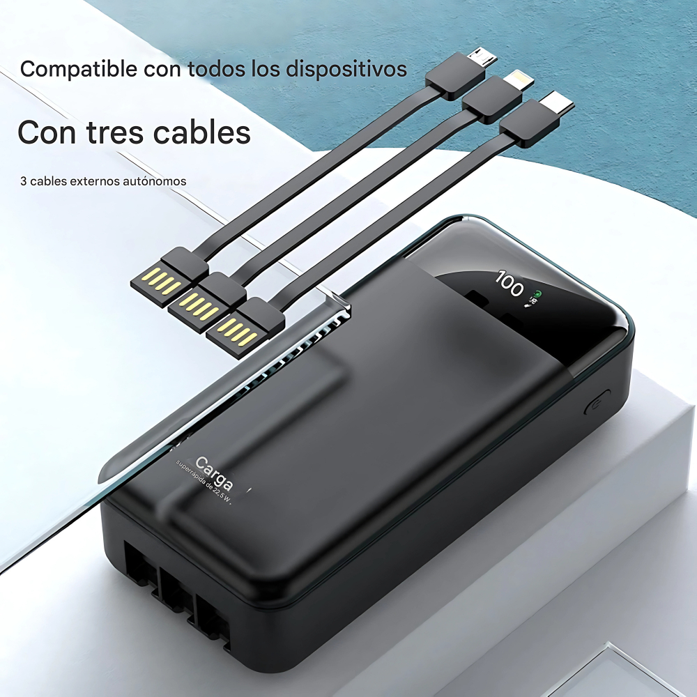 Power Bank 20000mah Multipuertos Lighting V8 Tipo C Linterna