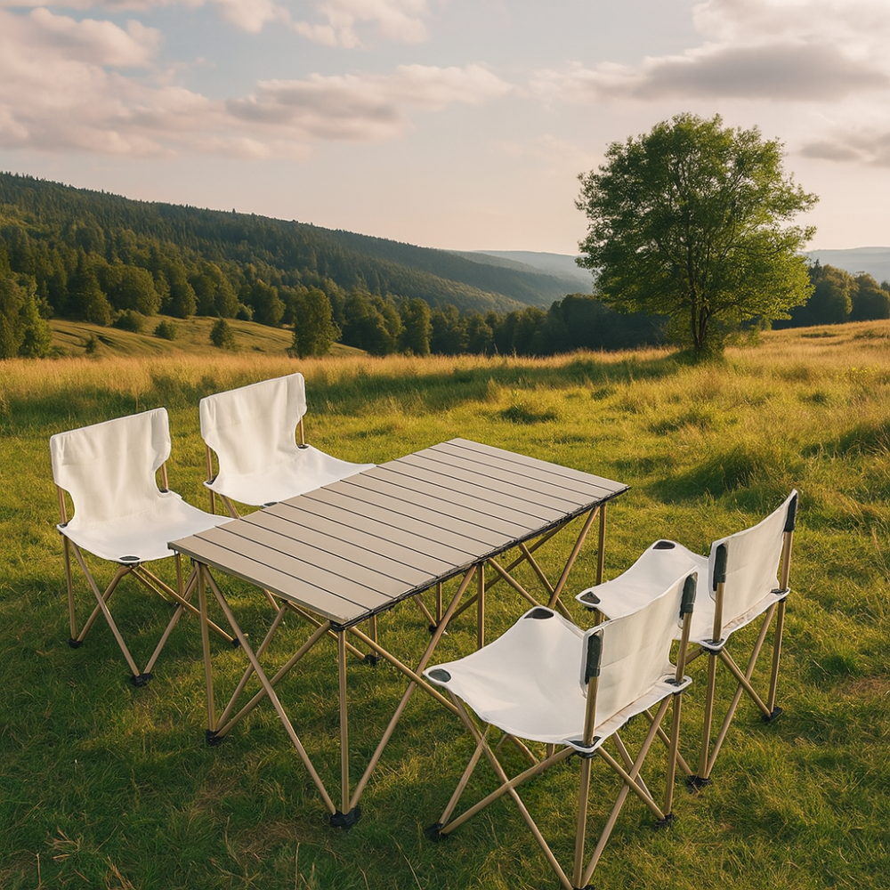 Mesa Plegable Camping Picnic Jardin 4 Sillas Bancos Kit 5pcs