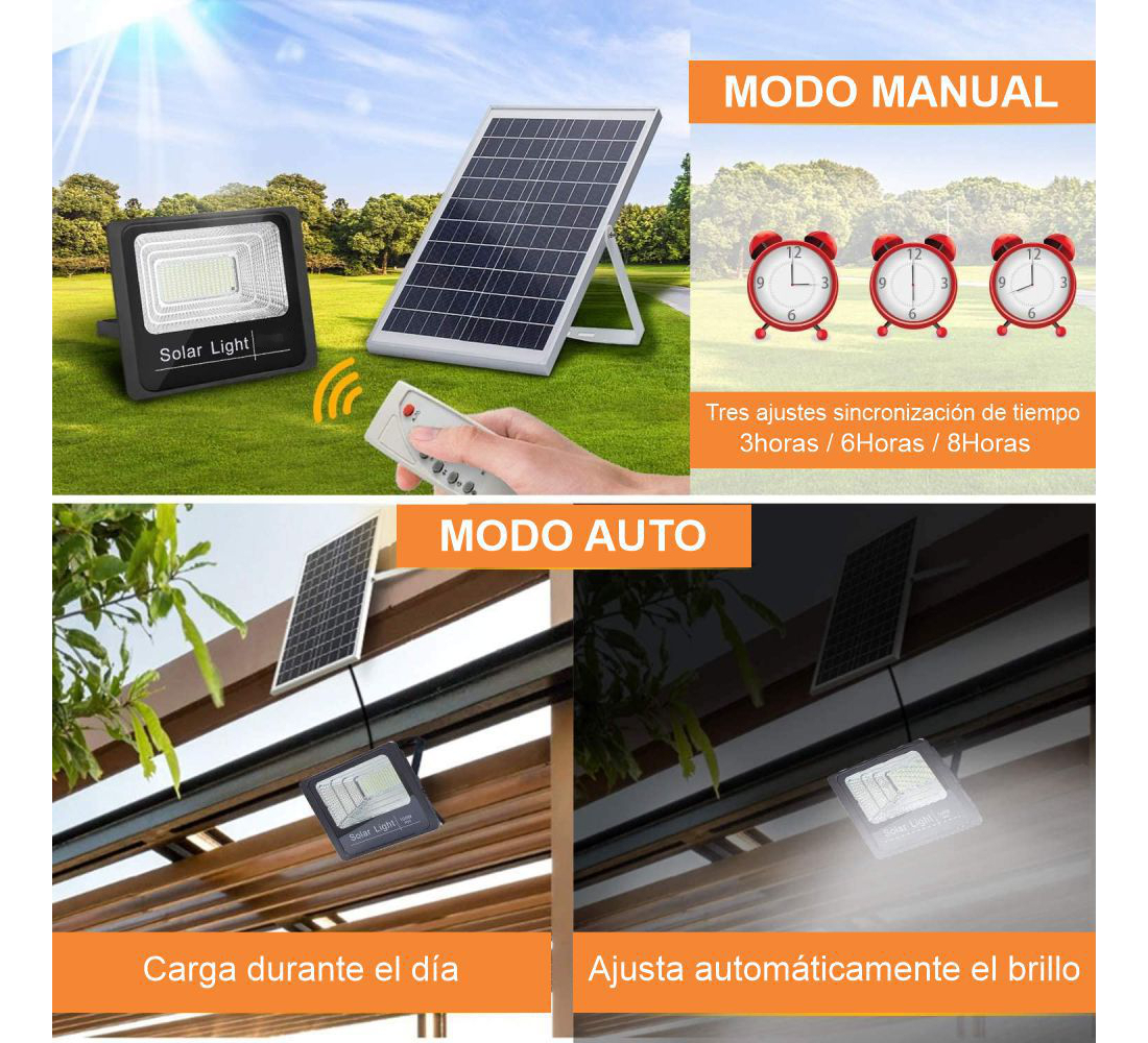 Lampara Reflector Solar 100w Led Exterior Ip66 Panel Solar