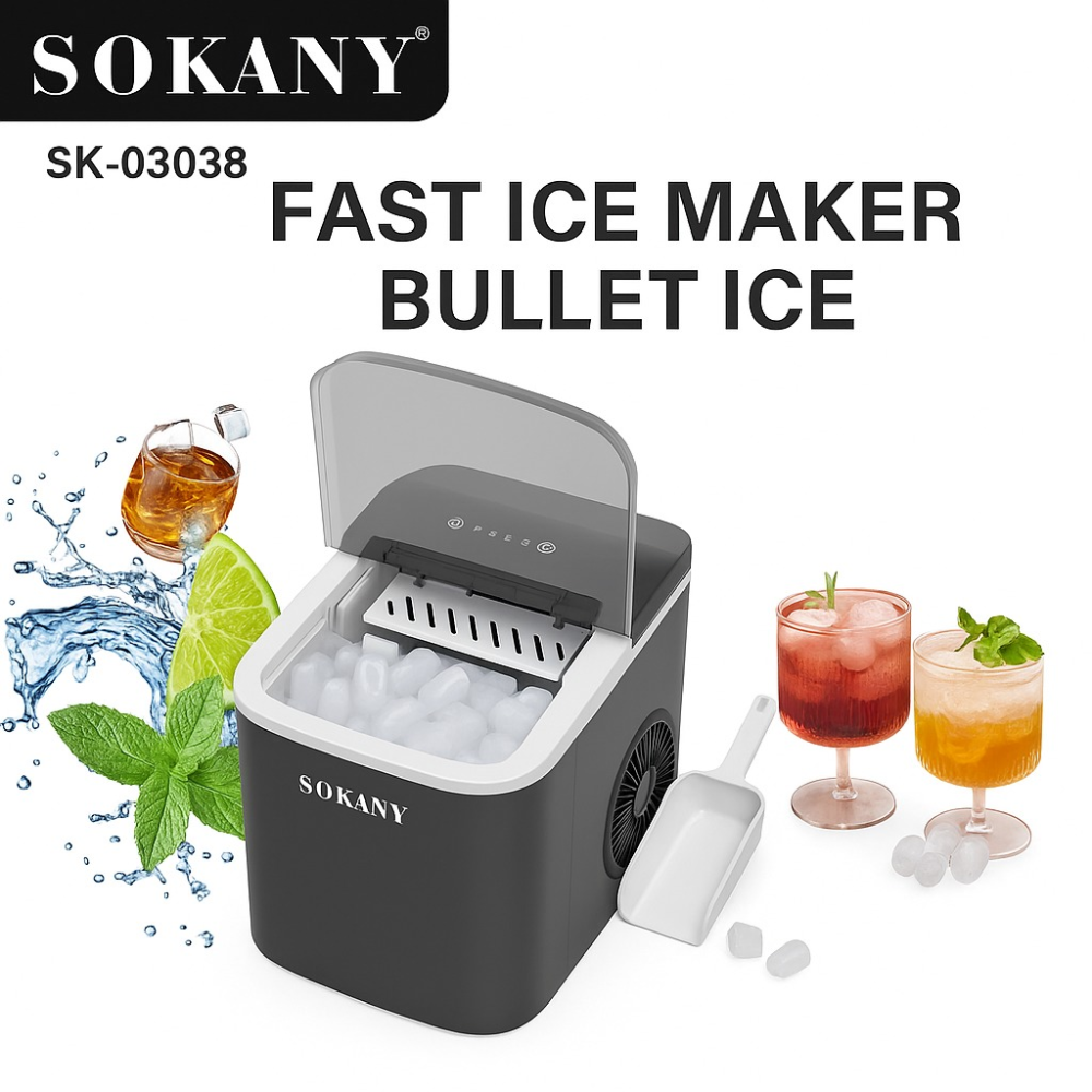 Maquina De Hielo Portátil Cubitos, Hasta 26lbs Sokany