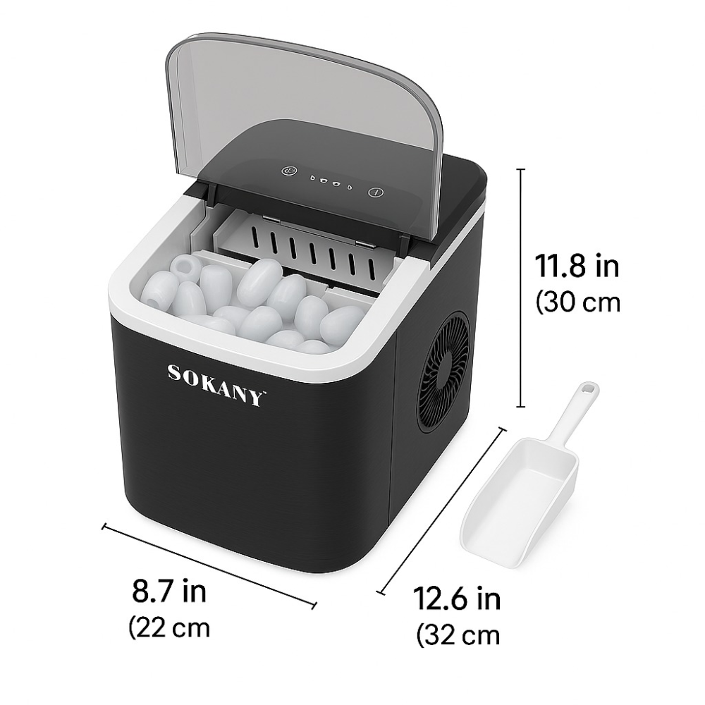 Maquina De Hielo Portátil Cubitos, Hasta 26lbs Sokany