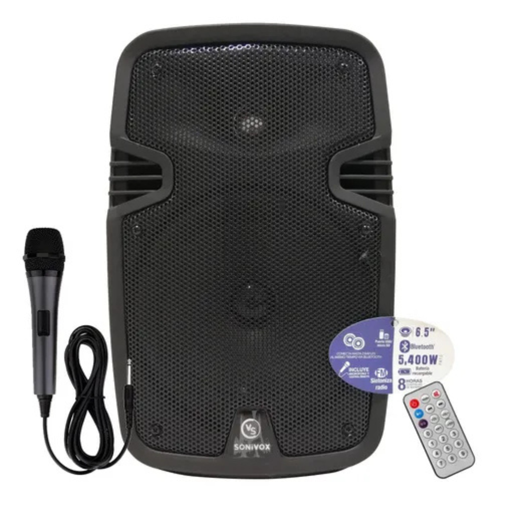 Parlante Recargable Bluetooth 6.5 Pulgadas + Micrófono Sonivox