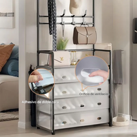 Thumbnail for 🖤 Zapatero Perchero Organizador Metálico con Guardapolvo – 4 Niveles + 4 Cajones