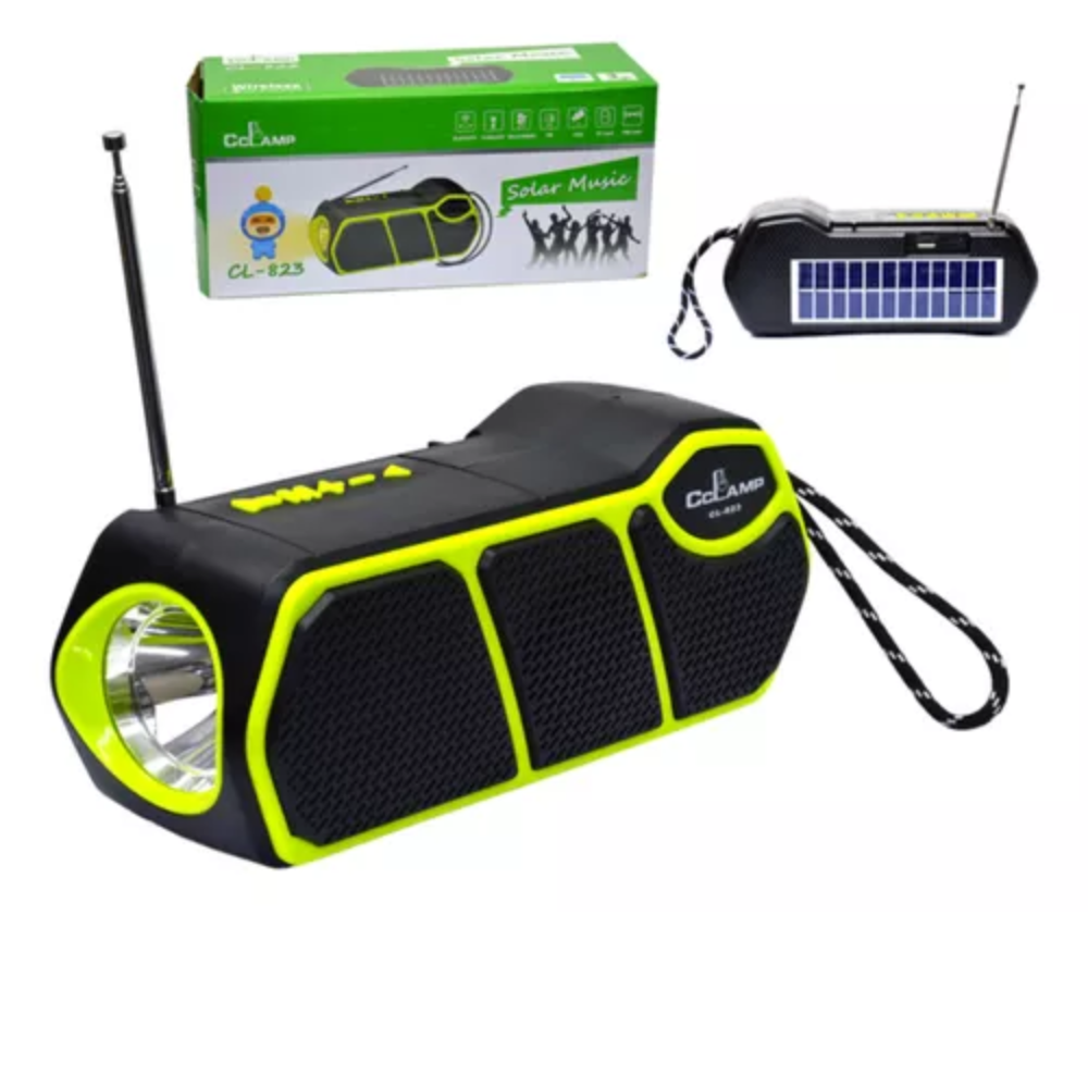 Radio Fm Portatil Bluetooth Con Panel Solar Linterna Cclamp CL-823