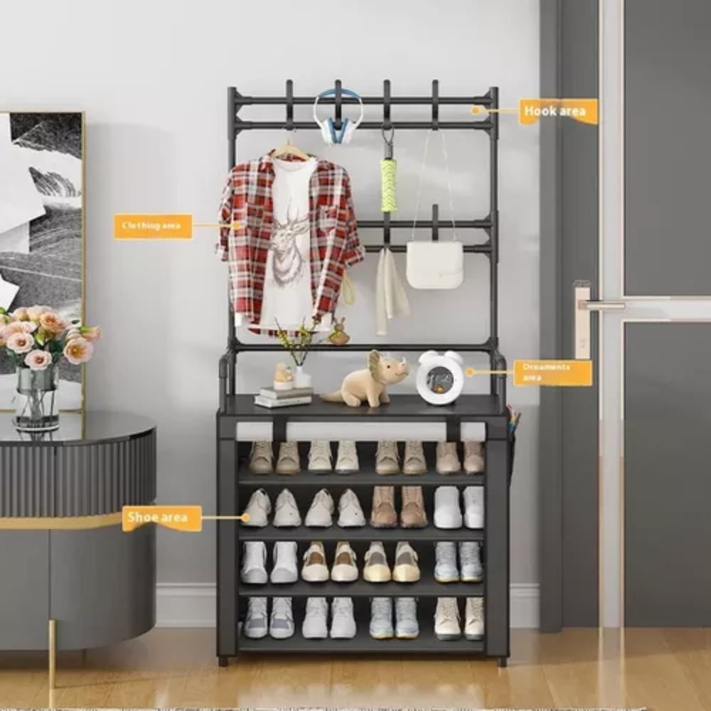 Zapatero Perchero Ganchos Organizador Metalico Con Forro