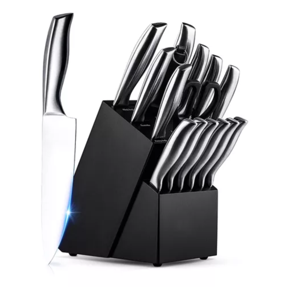 Juego Cuchillos Cocina Set 15 Piezas Acero Base De Madera