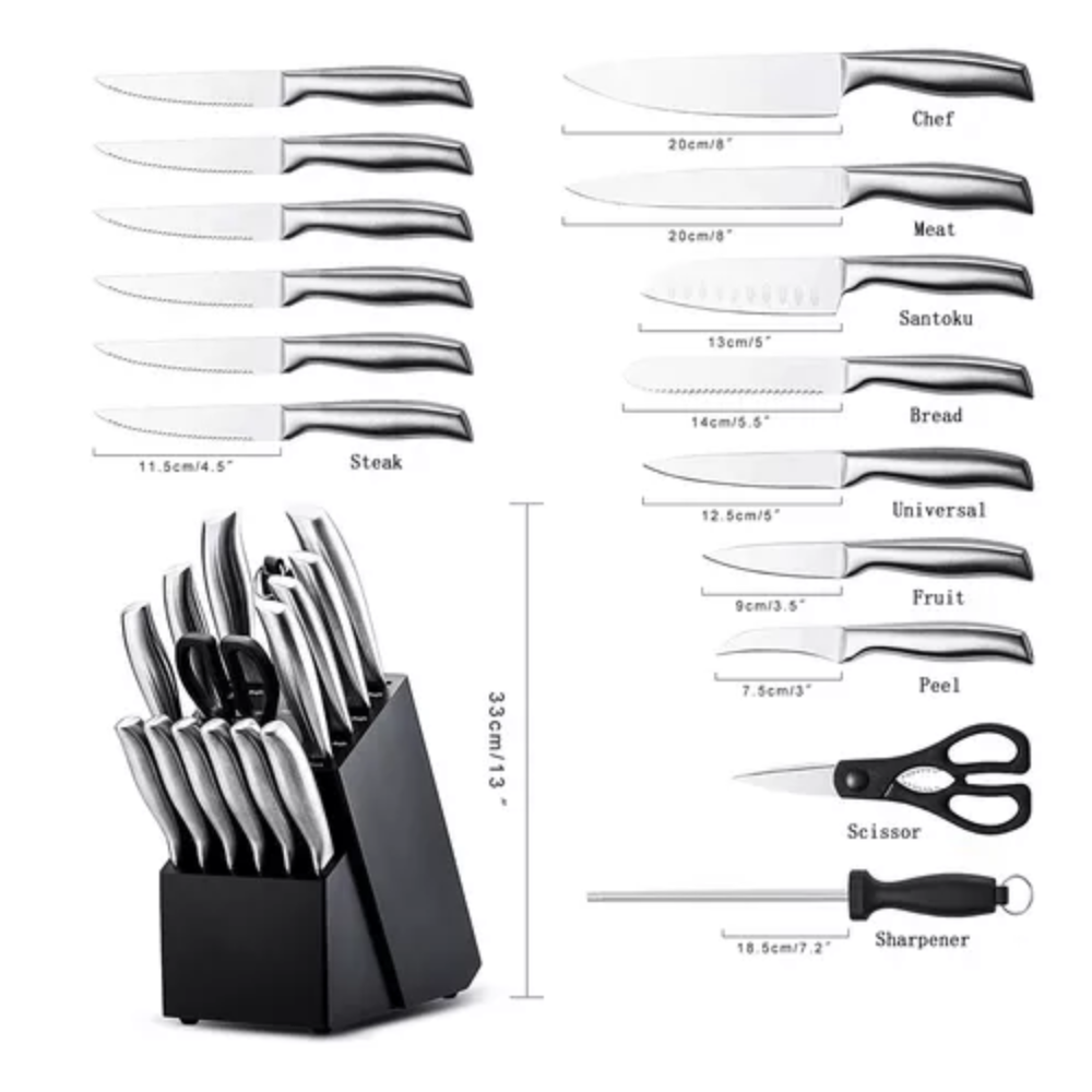 Juego Cuchillos Cocina Set 15 Piezas Acero Base De Madera