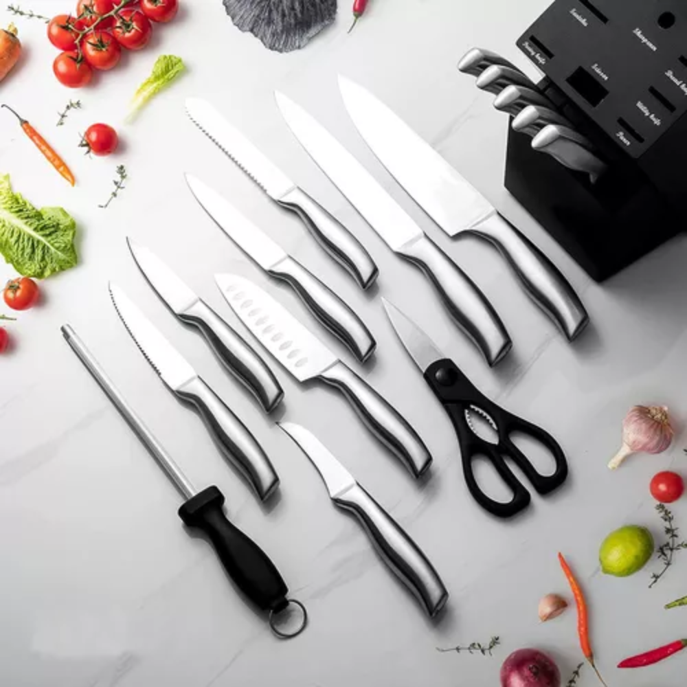 Juego Cuchillos Cocina Set 15 Piezas Acero Base De Madera