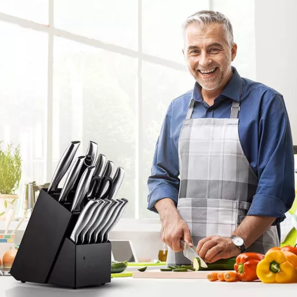 Juego Cuchillos Cocina Set 15 Piezas Acero Base De Madera