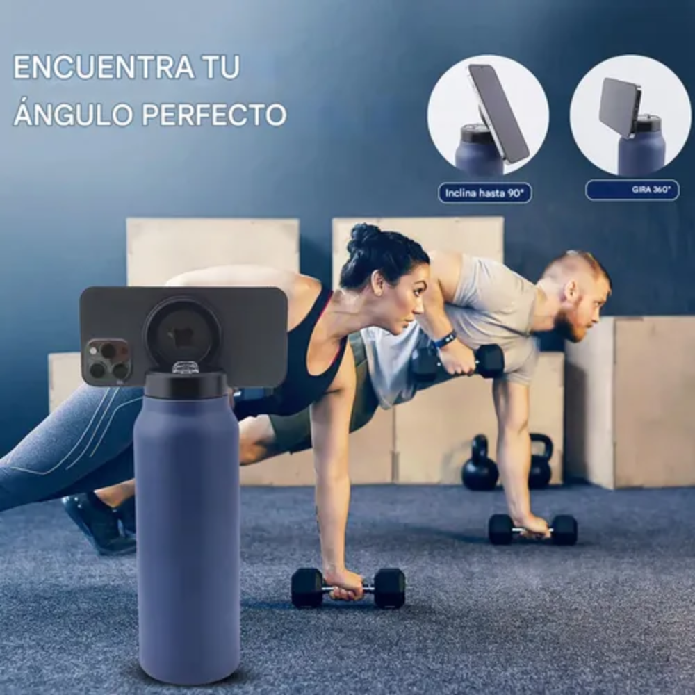 Termo Botella Agua Acero Inoxidable + Soporte Imán Celular