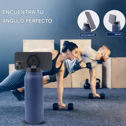 Termo Botella Agua Acero Inoxidable + Soporte Imán Celular