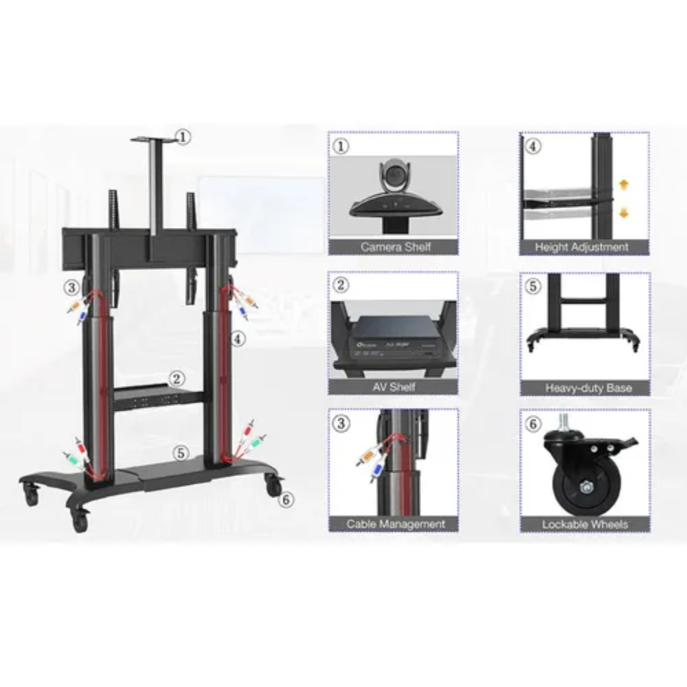 Soporte Tv 70 A 100 Pulgadas Pedestal Ruedas Resiste 90kg