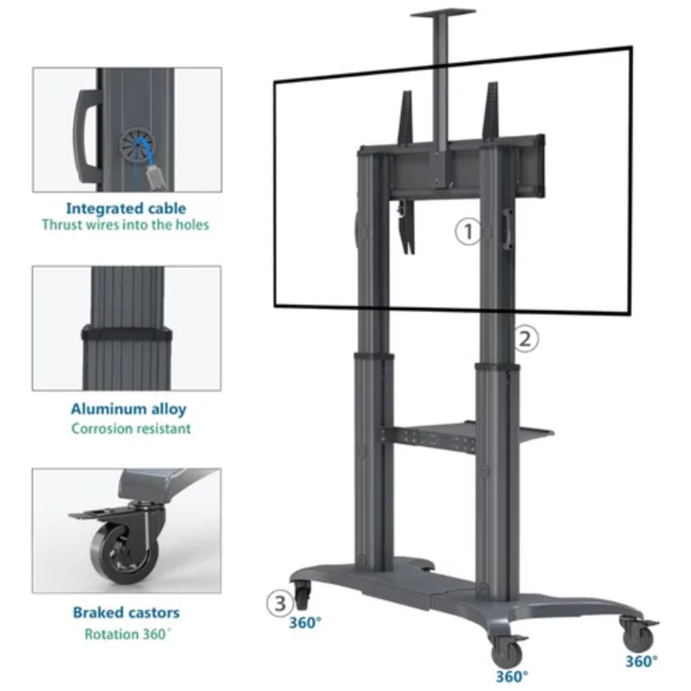 Soporte Tv 70 A 100 Pulgadas Pedestal Ruedas Resiste 90kg