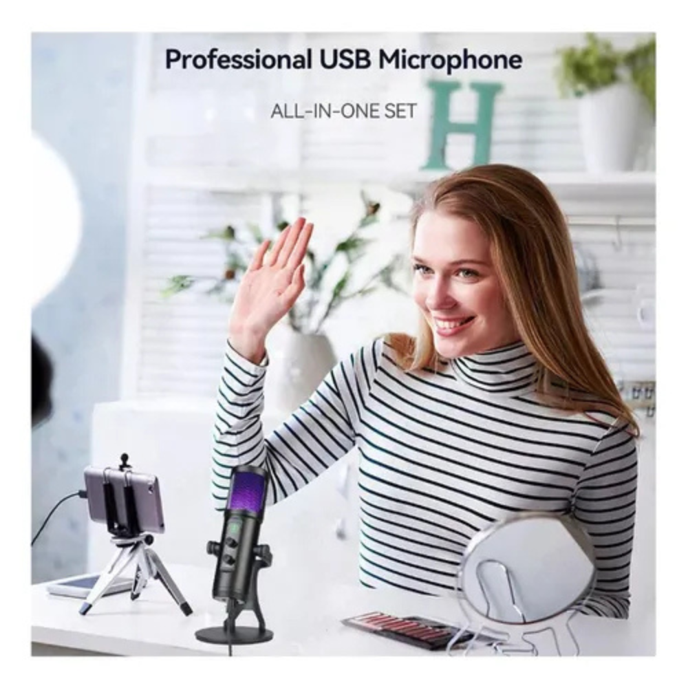 🎤✨Micrófono De Estudio Profesional Usb Luz Rgb Para Pc Zx-776