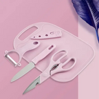Kit Herramientas Cocina Cuchillos Con Tabla Rosa Pálido