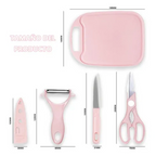 Kit Herramientas Cocina Cuchillos Con Tabla Rosa Pálido