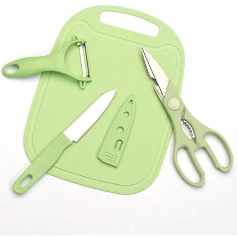 Kit Herramientas Cocina Cuchillos Con Tabla Rosa Pálido