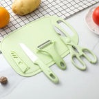 Kit Herramientas Cocina Cuchillos Con Tabla Rosa Pálido