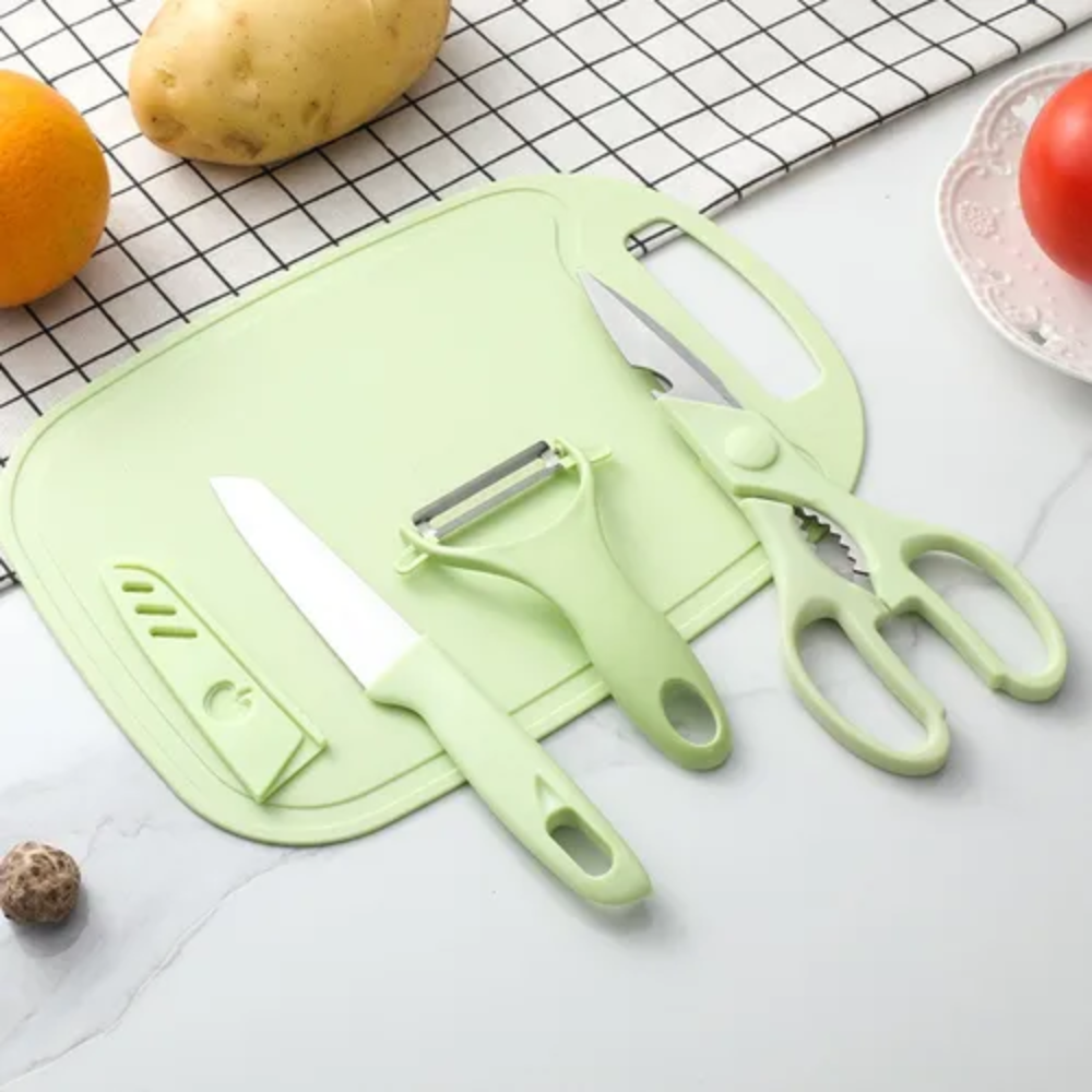 Kit Herramientas Cocina Cuchillos Con Tabla Rosa Pálido