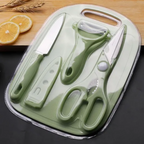 Kit Herramientas Cocina Cuchillos Con Tabla Rosa Pálido