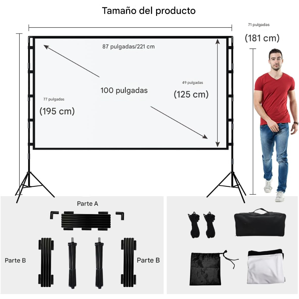 Telón Proyector 100 Pulgadas Con Trípode Y Maleta 16:9