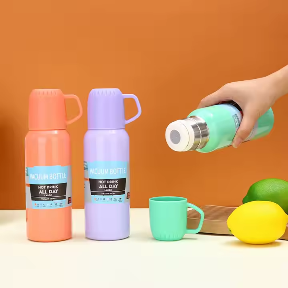 ✅Termo 500ml Acero Inoxidable Térmico +3 Tazas Estuche Regalo