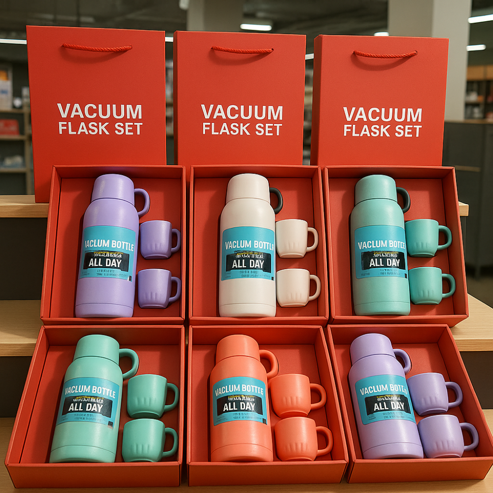 ✅Termo 500ml Acero Inoxidable Térmico +3 Tazas Estuche Regalo