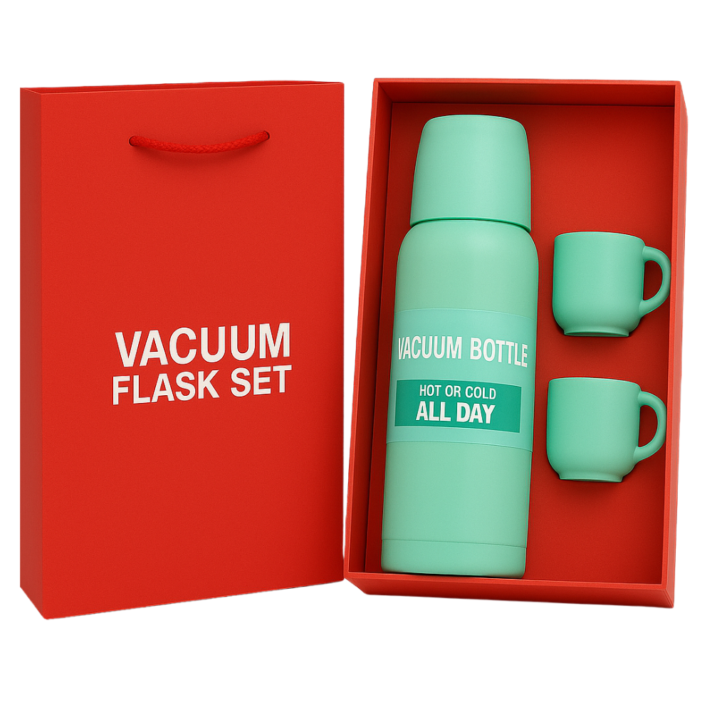 ✅Termo 500ml Acero Inoxidable Térmico +3 Tazas Estuche Regalo
