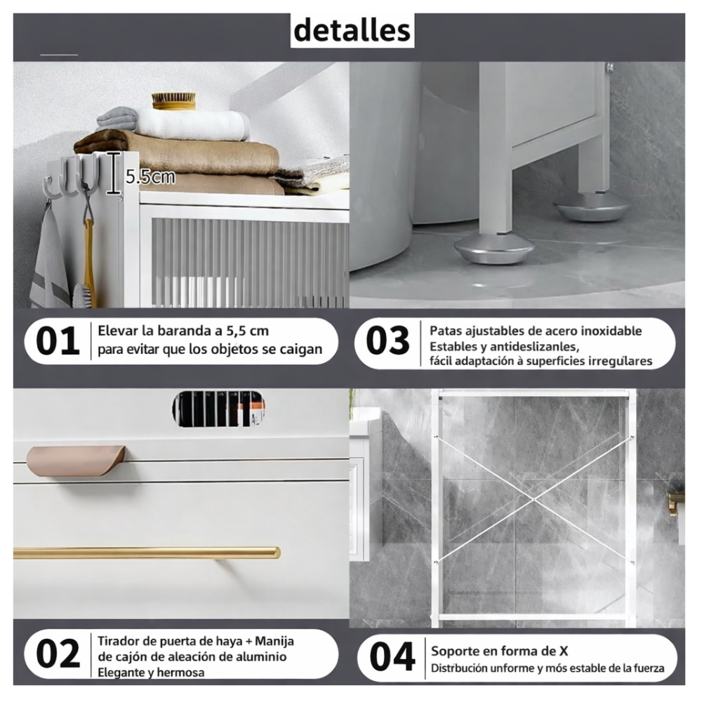 Mueble Organizador Baño Estante Metalico Moderno Premium Negro