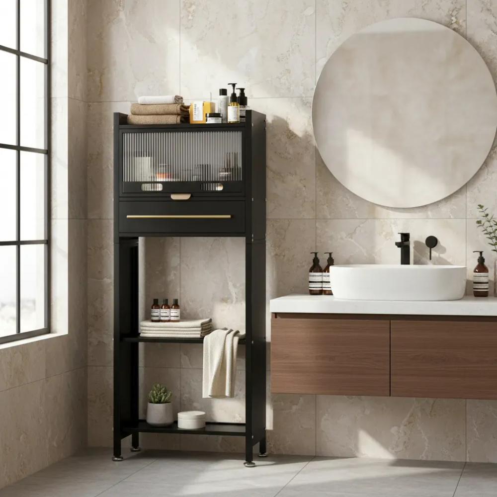 Mueble Organizador Baño Estante Metalico Moderno Premium Negro