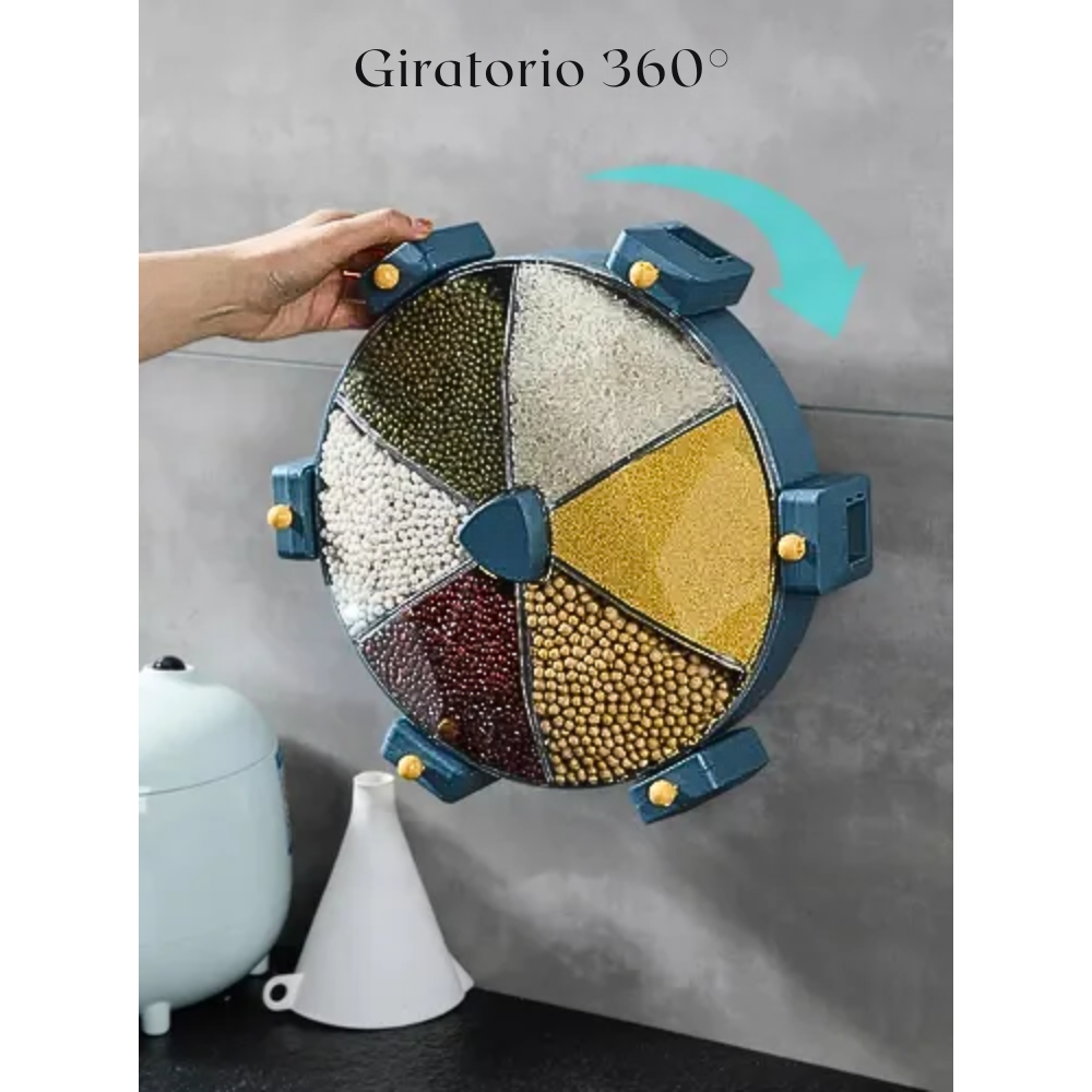 🎯 Dispensador Giratorio Multigrano 6 Compartimentos Pared 360° 🍚🌽