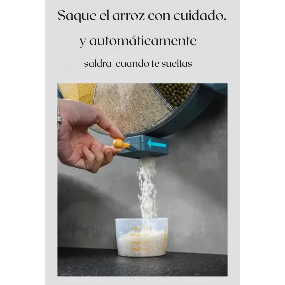 🎯 Dispensador Giratorio Multigrano 6 Compartimentos Pared 360° 🍚🌽
