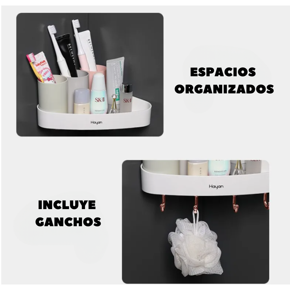 🛁Estante De Esquina Triangular Organizador De Baño Con Gancho🧼