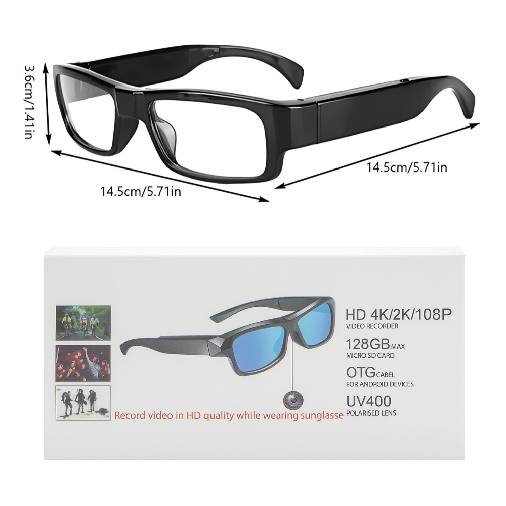 Camara Espía Gafas Espía 4k Full Hd Video Audio Fotos 128gb