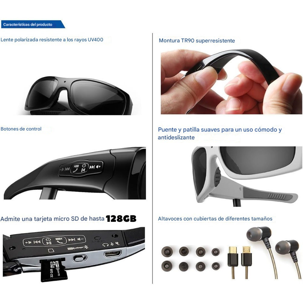 Camara Espía Gafas Espía 4k Video Audio Fotos Soporta 128gb