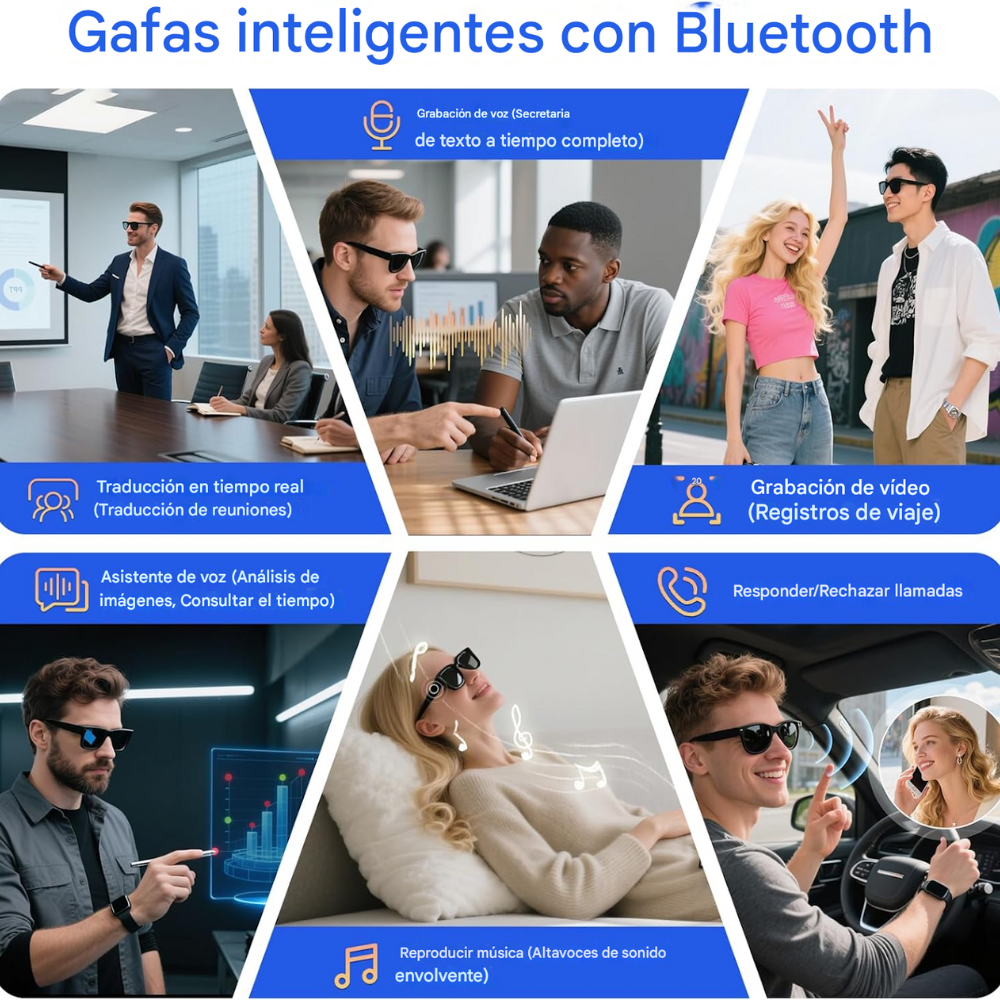 Gafas Camara Inteligentes Bluetooth Altavoz Smart Glasses Ia