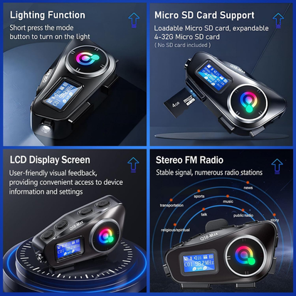 Intercomunicador Para Moto Q58 Rgb Musica Bluetooth 25 Horas