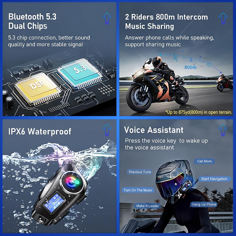 Intercomunicador Para Moto Q58 Rgb Musica Bluetooth 25 Horas