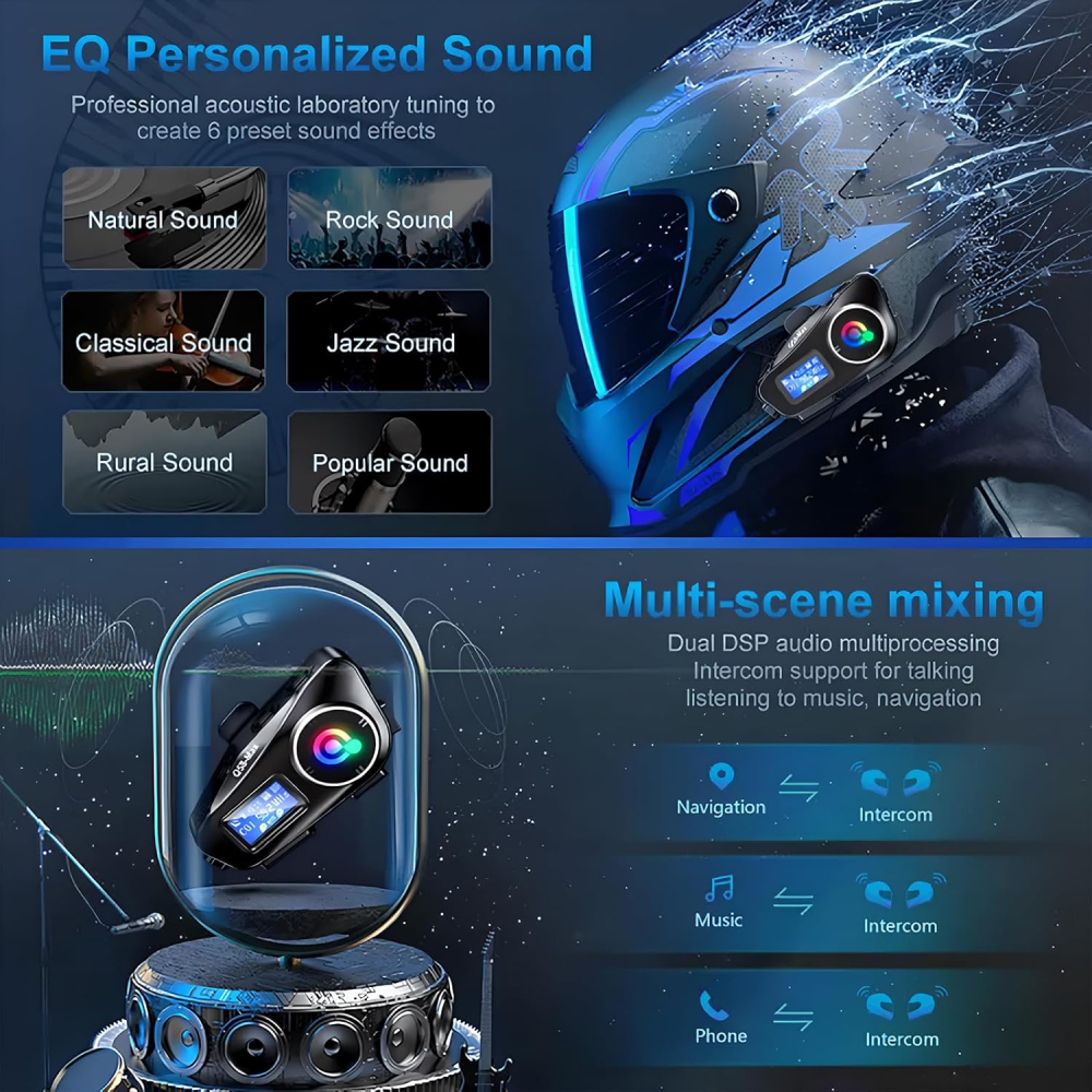 Intercomunicador Para Moto Q58 Rgb Musica Bluetooth 25 Horas