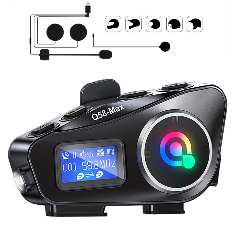 Intercomunicador Para Moto Q58 Rgb Musica Bluetooth 25 Horas