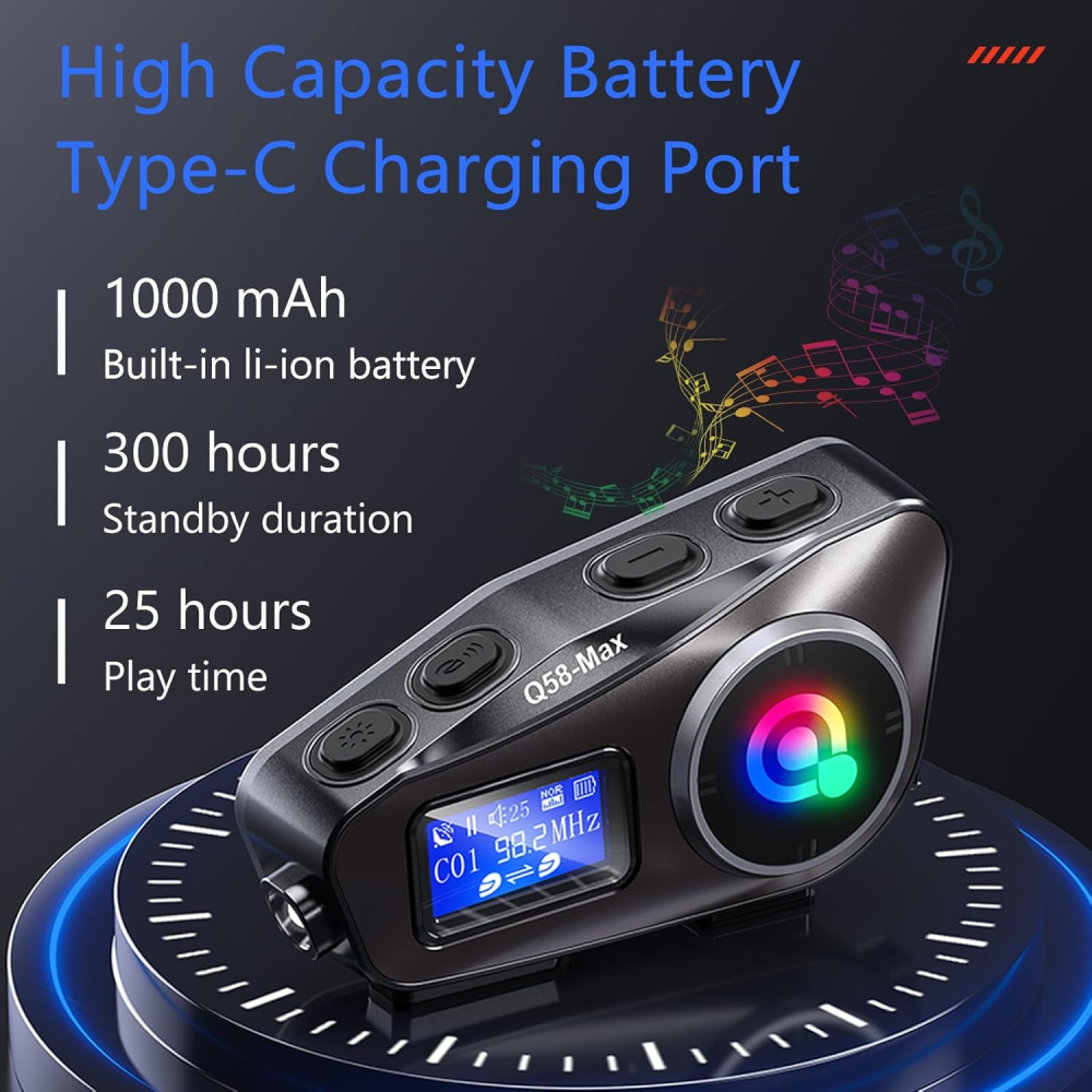 Intercomunicador Para Moto Q58 Rgb Musica Bluetooth 25 Horas