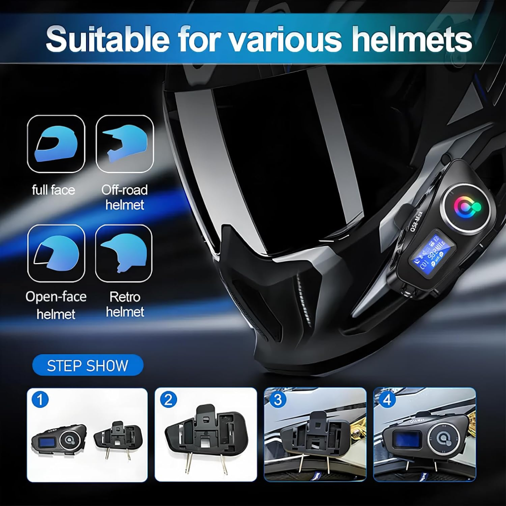 Intercomunicador Para Moto Q58 Rgb Musica Bluetooth 25 Horas