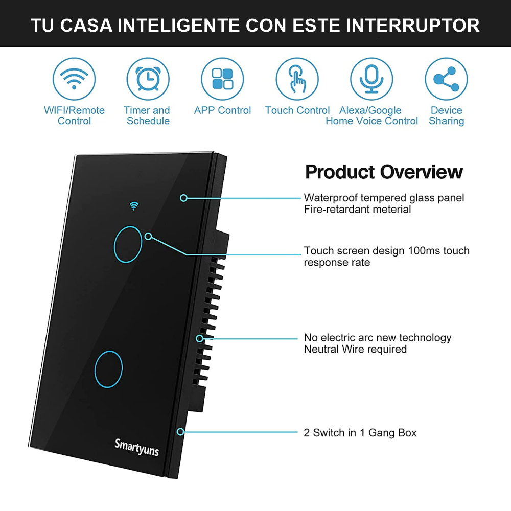 Interruptor Doble Wifi Inteligente Alexa Google Home