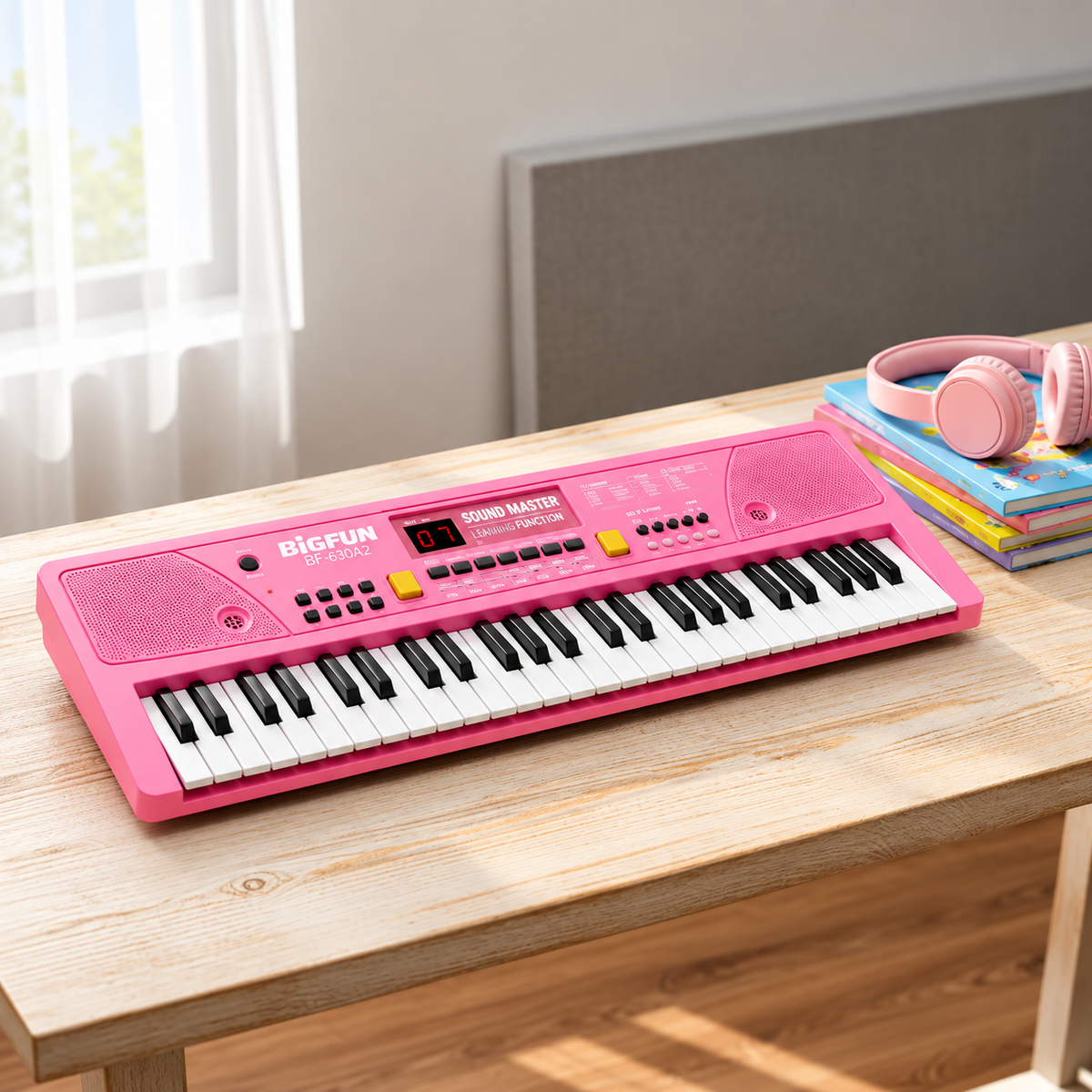 Organeta Infantil Bigfun 61 Teclas Micrófono Rosado Grabación 16 Tonos