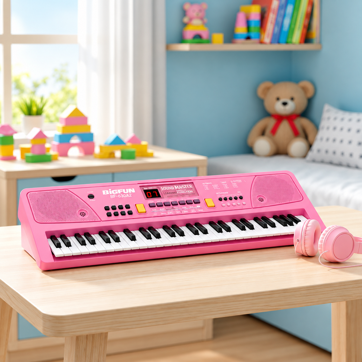 Organeta Infantil Bigfun 61 Teclas Micrófono Rosado Grabación 16 Tonos