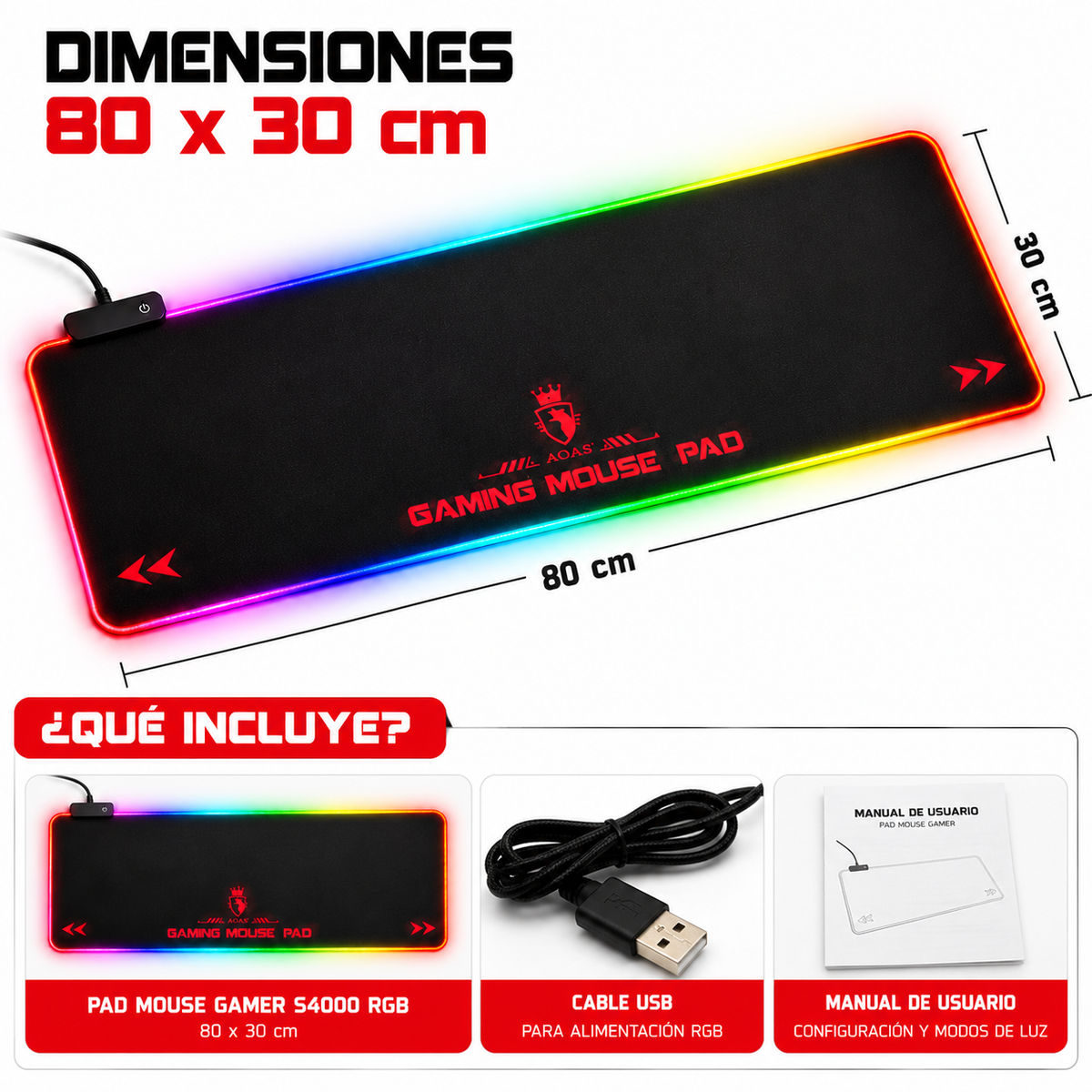 Mouse Pad Gamer Rgb Xl  Impermebale 80x30cm 4mm Usb