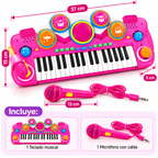 Piano Organeta Musical Infantil 37 Teclas Micrófono Rosado