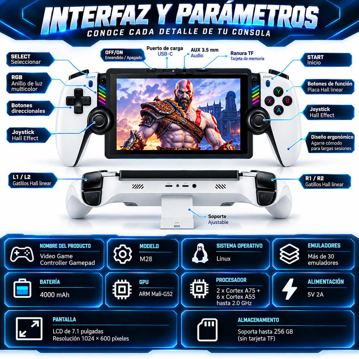 Consola Portátil SJGAM M28 Pantalla 7,1 Pulgadas Emulador PS2 Retro